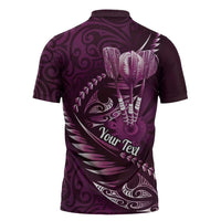 Personalised All Pink New Zealand Darts Zipper Polo Shirt Aoteroa Fern Maori Galaxy Style LT14 - Polynesian Pride
