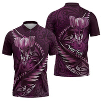 Personalised All Pink New Zealand Darts Zipper Polo Shirt Aoteroa Fern Maori Galaxy Style LT14 - Polynesian Pride