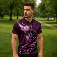 Personalised All Pink New Zealand Darts Zipper Polo Shirt Aoteroa Fern Maori Galaxy Style LT14 - Polynesian Pride