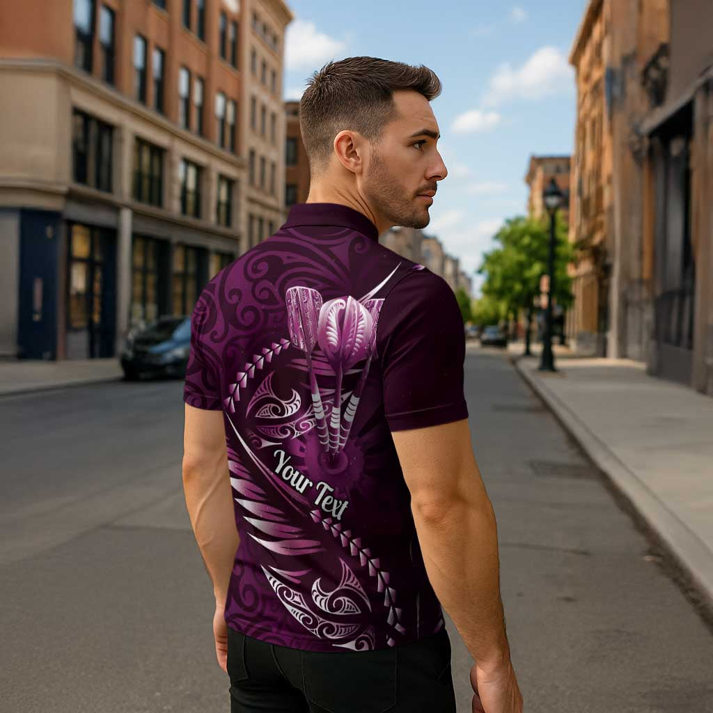 Personalised All Pink New Zealand Darts Zipper Polo Shirt Aoteroa Fern Maori Galaxy Style LT14 - Polynesian Pride