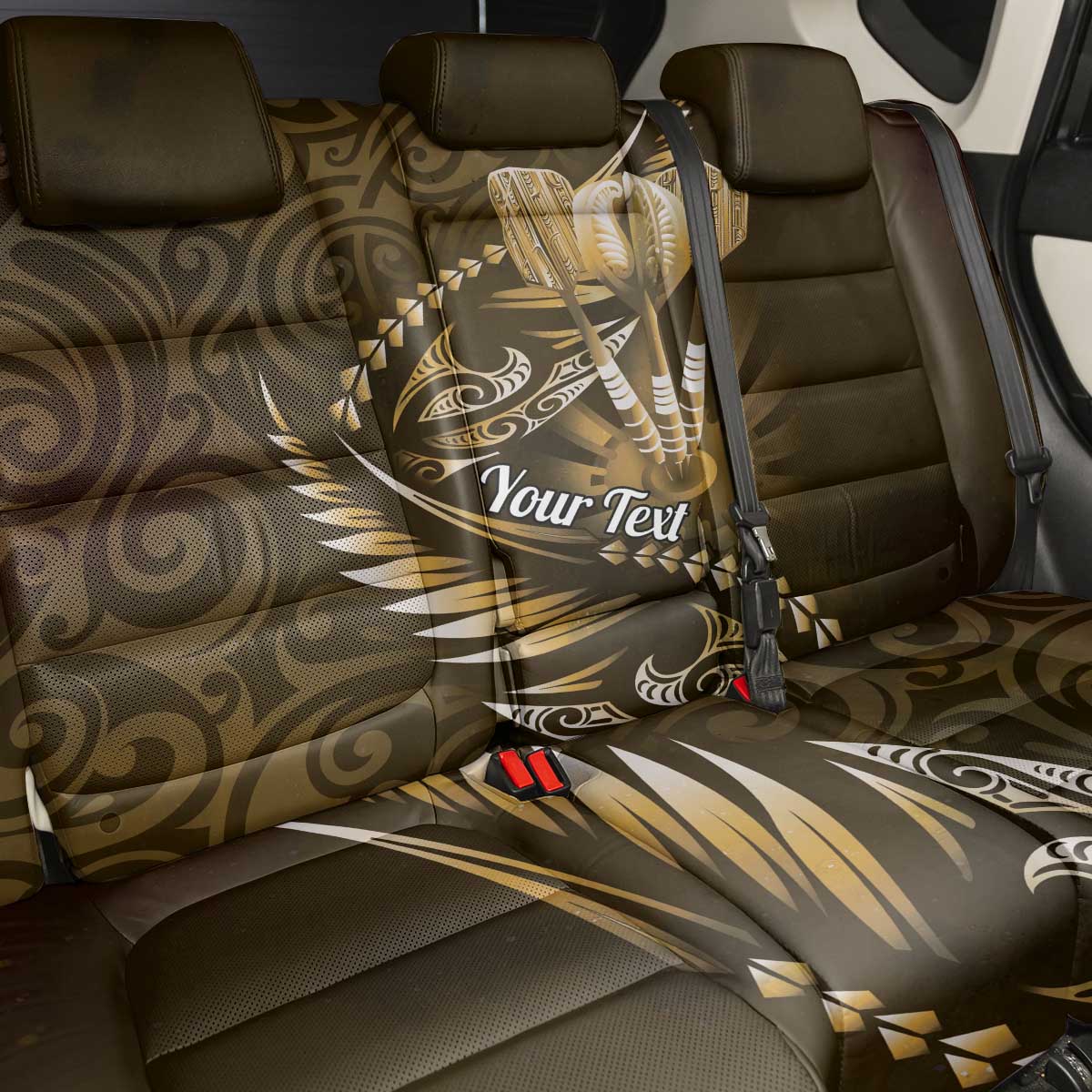 Personalised All Gold New Zealand Darts Back Car Seat Cover Aoteroa Fern Maori Galaxy Style LT14 - Polynesian Pride