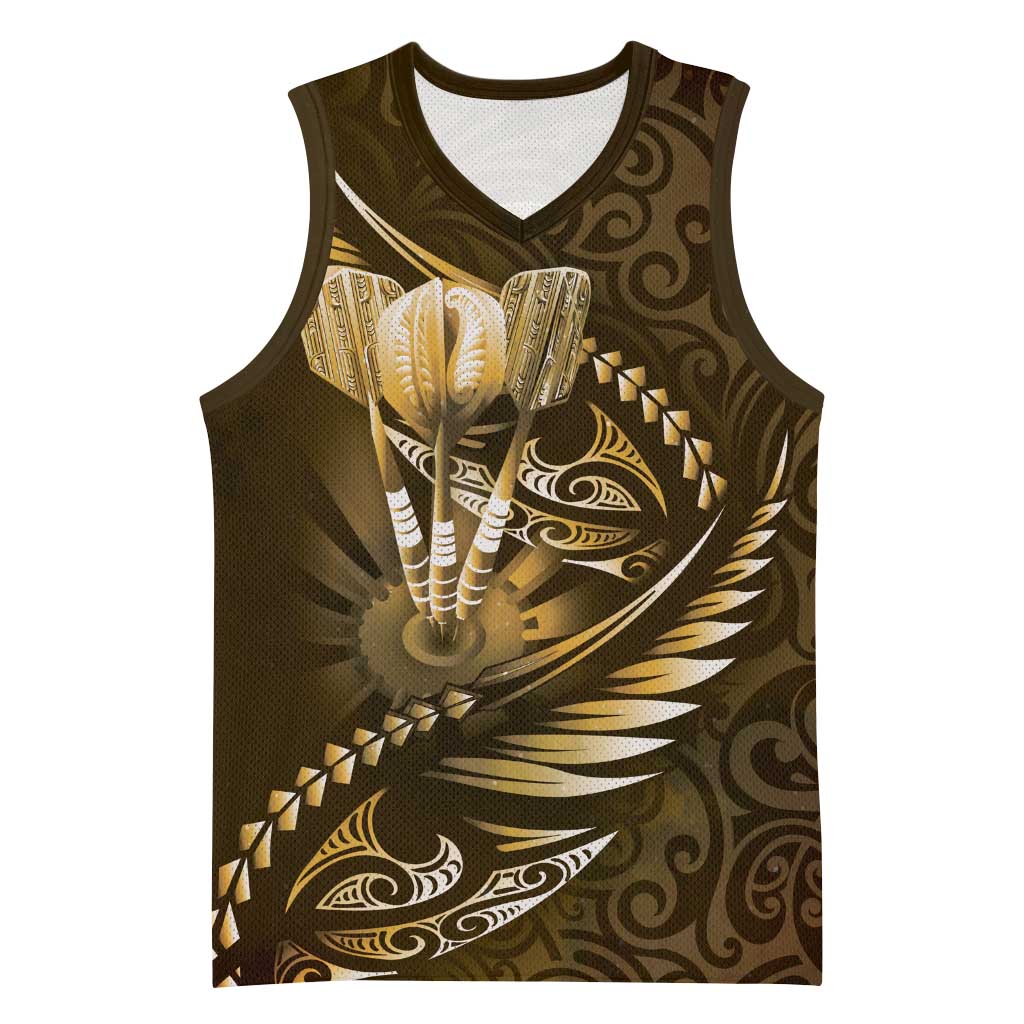 Personalised All Gold New Zealand Darts Basketball Jersey Aoteroa Fern Maori Galaxy Style LT14 Unisex Gold - Polynesian Pride