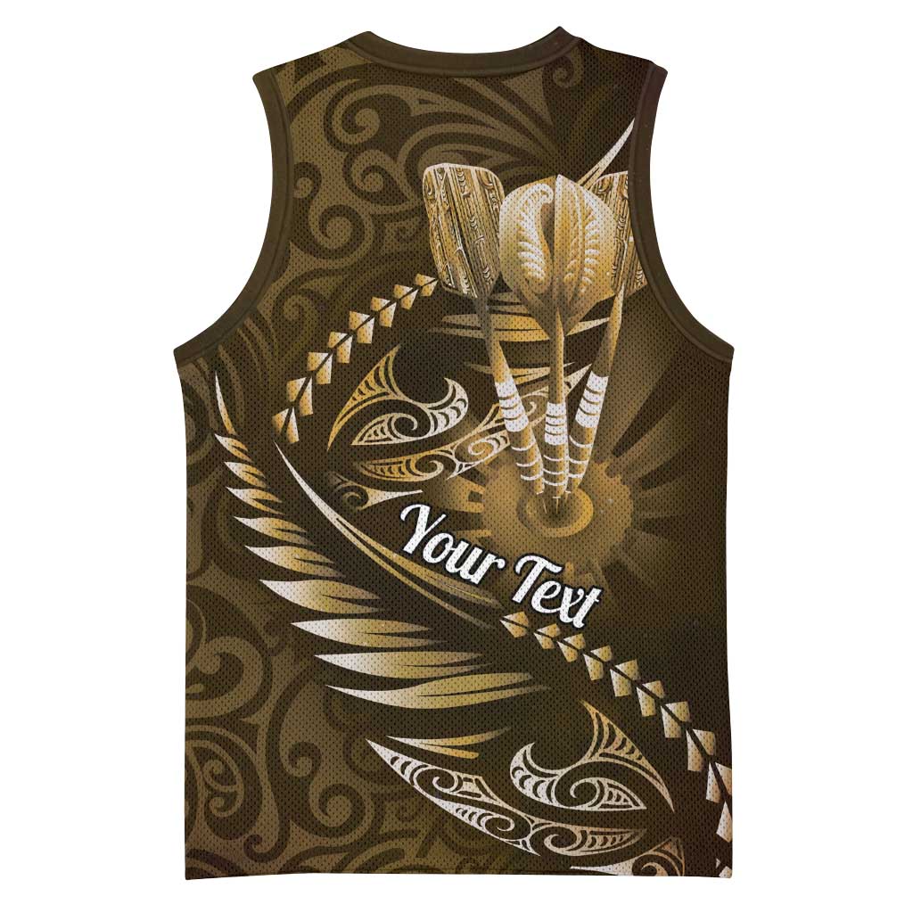 Personalised All Gold New Zealand Darts Basketball Jersey Aoteroa Fern Maori Galaxy Style LT14 - Polynesian Pride