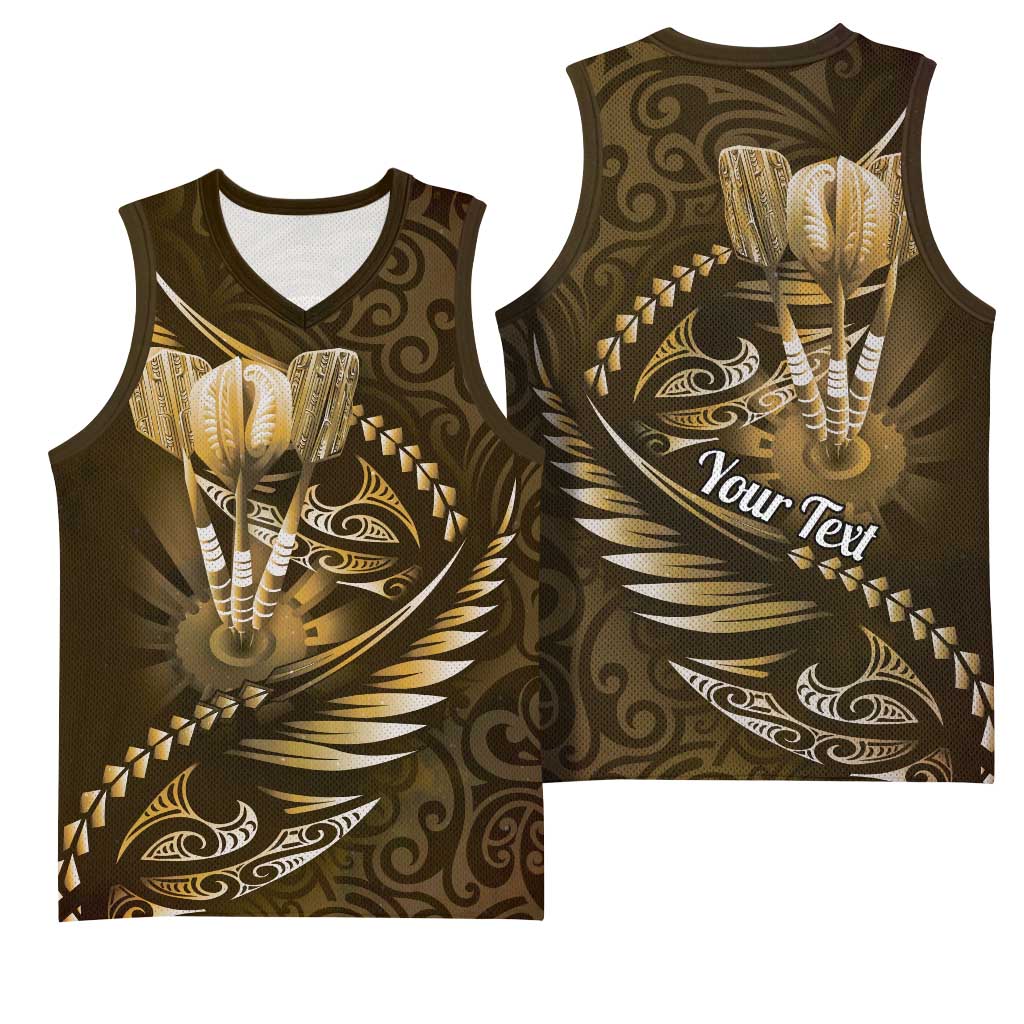 Personalised All Gold New Zealand Darts Basketball Jersey Aoteroa Fern Maori Galaxy Style LT14 - Polynesian Pride