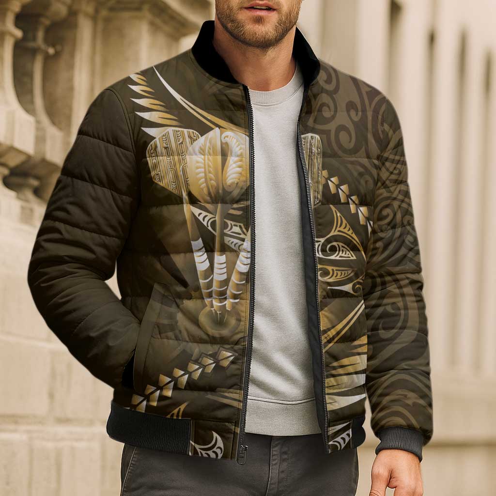 Personalised All Gold New Zealand Darts Bomber Puffer Jacket Aoteroa Fern Maori Galaxy Style - Polynesian Pride