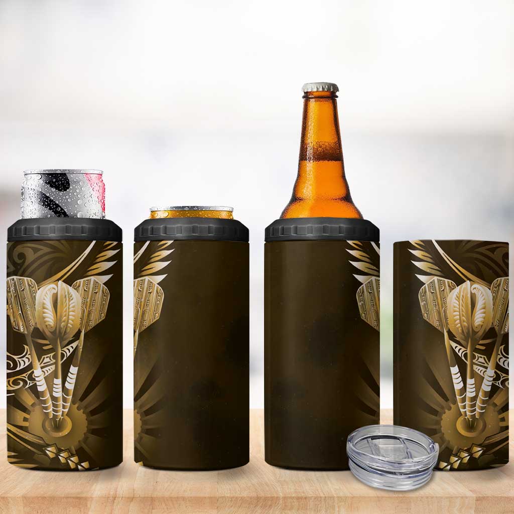 All Gold New Zealand Darts 4 in 1 Can Cooler Tumbler Aoteroa Fern Maori Galaxy Style LT14 - Polynesian Pride