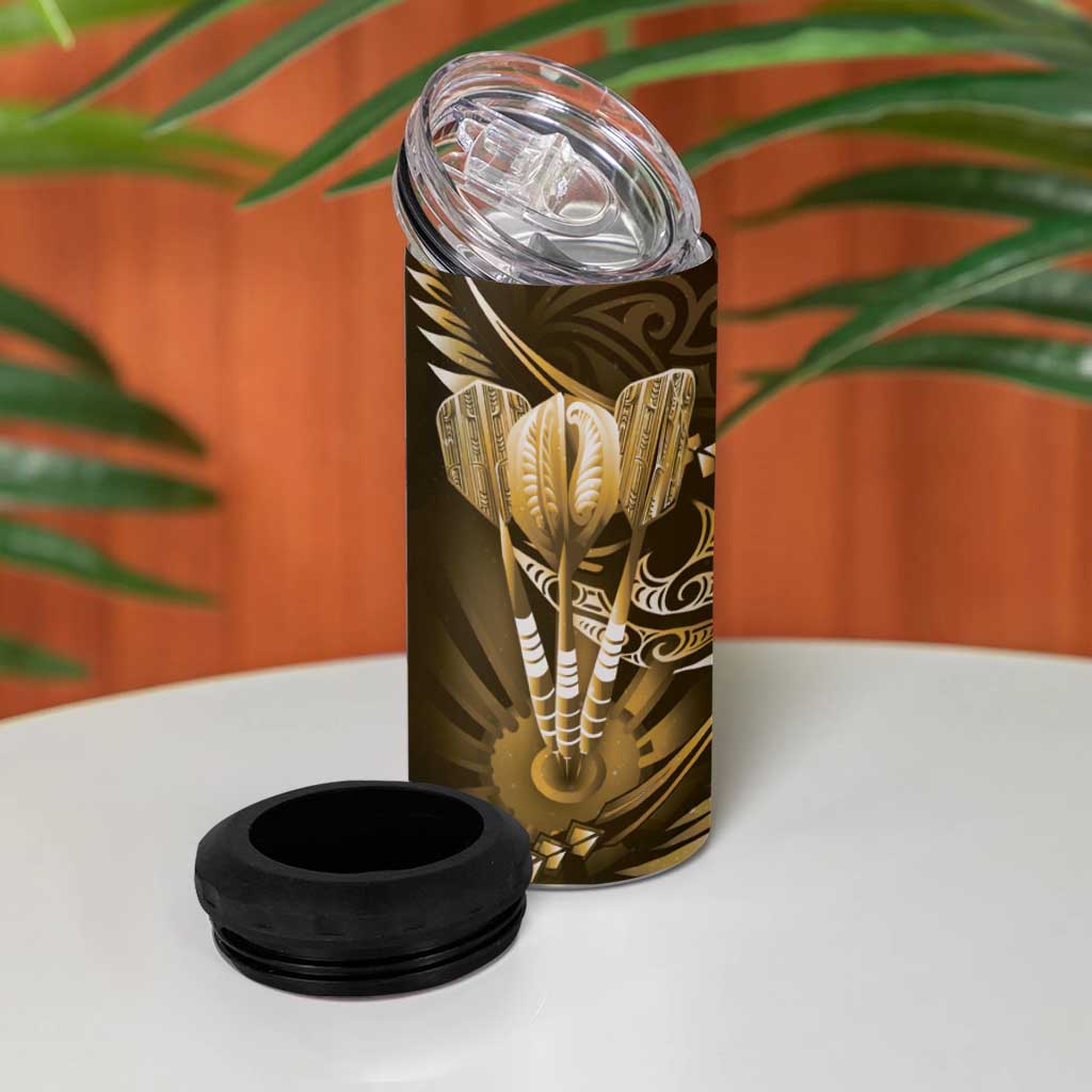 All Gold New Zealand Darts 4 in 1 Can Cooler Tumbler Aoteroa Fern Maori Galaxy Style LT14 - Polynesian Pride