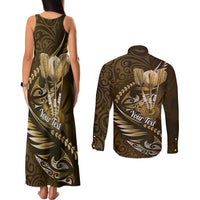Personalised All Gold New Zealand Darts Couples Matching Tank Maxi Dress and Long Sleeve Button Shirt Aoteroa Fern Maori Galaxy Style LT14 - Polynesian Pride