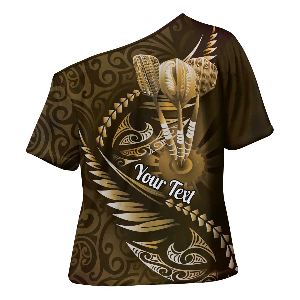 Personalised All Gold New Zealand Darts Cross Shoulder Shirt Aoteroa Fern Maori Galaxy Style LT14 - Polynesian Pride
