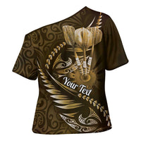 Personalised All Gold New Zealand Darts Cross Shoulder Shirt Aoteroa Fern Maori Galaxy Style LT14 - Polynesian Pride