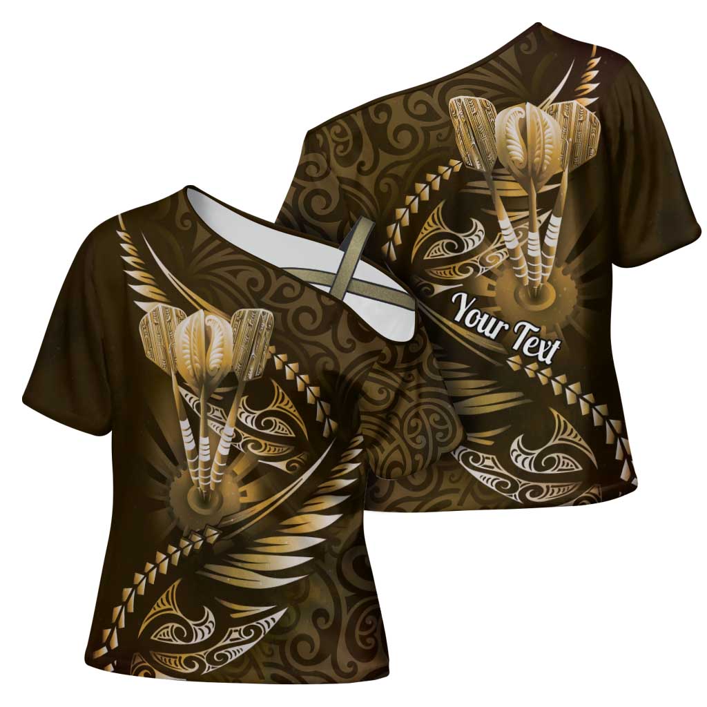 Personalised All Gold New Zealand Darts Cross Shoulder Shirt Aoteroa Fern Maori Galaxy Style LT14 - Polynesian Pride