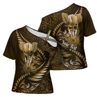 Personalised All Gold New Zealand Darts Cross Shoulder Shirt Aoteroa Fern Maori Galaxy Style LT14 - Polynesian Pride