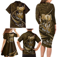 Personalised All Gold New Zealand Darts Family Matching Long Sleeve Bodycon Dress and Hawaiian Shirt Aoteroa Fern Maori Galaxy Style LT14 - Polynesian Pride
