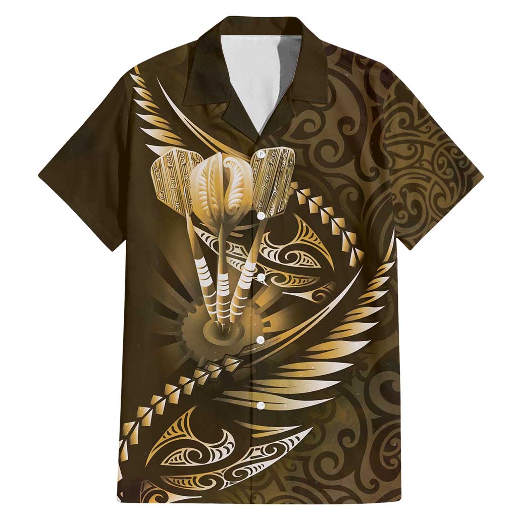 Personalised All Gold New Zealand Darts Family Matching Mermaid Dress and Hawaiian Shirt Aoteroa Fern Maori Galaxy Style LT14 Dad's Shirt - Short Sleeve Gold - Polynesian Pride