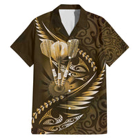 Personalised All Gold New Zealand Darts Family Matching Mermaid Dress and Hawaiian Shirt Aoteroa Fern Maori Galaxy Style LT14 Dad's Shirt - Short Sleeve Gold - Polynesian Pride