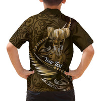 Personalised All Gold New Zealand Darts Family Matching Off The Shoulder Long Sleeve Dress and Hawaiian Shirt Aoteroa Fern Maori Galaxy Style LT14 - Polynesian Pride