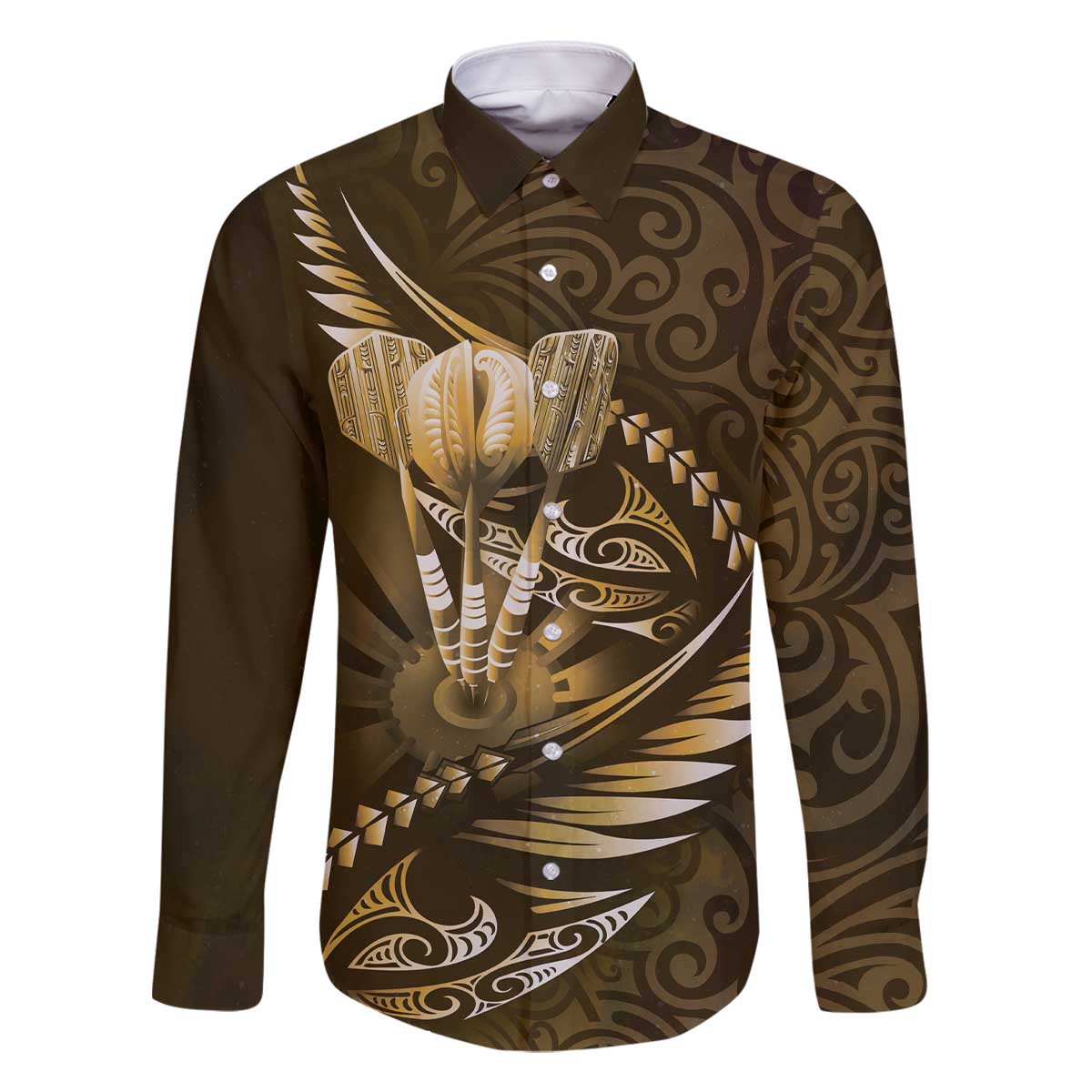 Personalised All Gold New Zealand Darts Family Matching Off The Shoulder Long Sleeve Dress and Hawaiian Shirt Aoteroa Fern Maori Galaxy Style LT14 Dad's Shirt - Long Sleeve Gold - Polynesian Pride