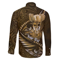 Personalised All Gold New Zealand Darts Family Matching Off The Shoulder Long Sleeve Dress and Hawaiian Shirt Aoteroa Fern Maori Galaxy Style LT14 - Polynesian Pride