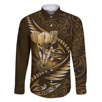 Personalised All Gold New Zealand Darts Family Matching Off Shoulder Maxi Dress and Hawaiian Shirt Aoteroa Fern Maori Galaxy Style LT14 Dad's Shirt - Long Sleeve Gold - Polynesian Pride