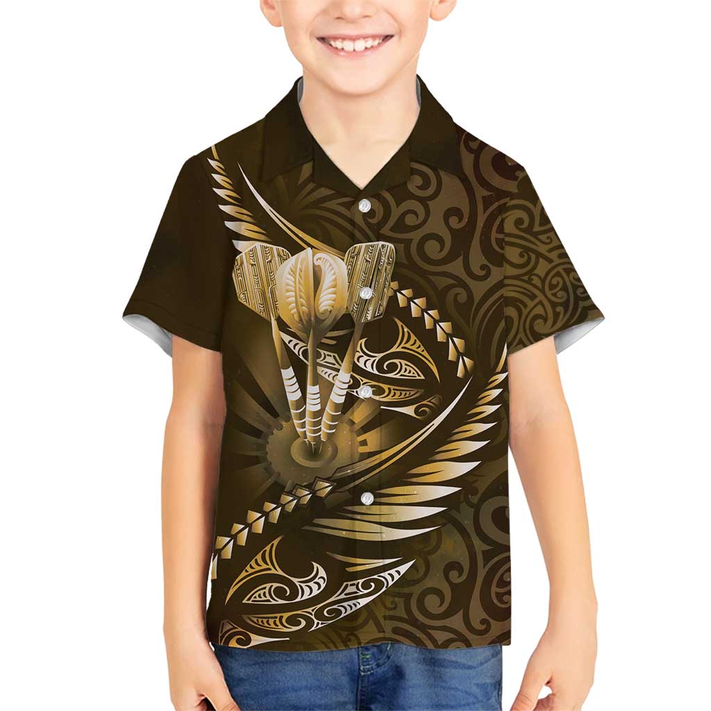 Personalised All Gold New Zealand Darts Family Matching Off Shoulder Maxi Dress and Hawaiian Shirt Aoteroa Fern Maori Galaxy Style LT14 Son's Shirt Gold - Polynesian Pride