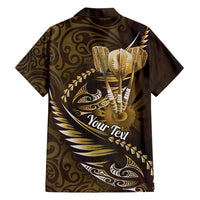 Personalised All Gold New Zealand Darts Family Matching Off Shoulder Short Dress and Hawaiian Shirt Aoteroa Fern Maori Galaxy Style LT14 - Polynesian Pride