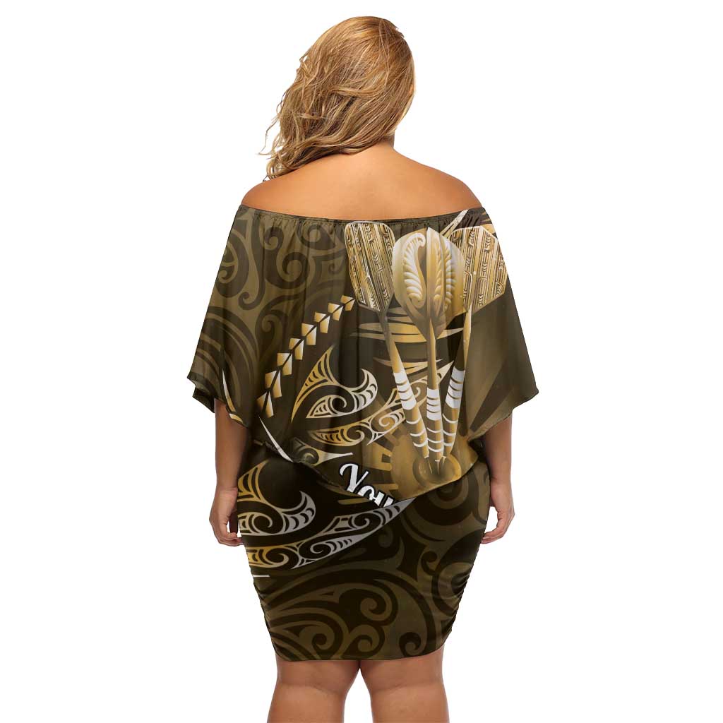 Personalised All Gold New Zealand Darts Family Matching Off Shoulder Short Dress and Hawaiian Shirt Aoteroa Fern Maori Galaxy Style LT14 - Polynesian Pride