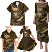 Personalised All Gold New Zealand Darts Family Matching Puletasi and Hawaiian Shirt Aoteroa Fern Maori Galaxy Style LT14 - Polynesian Pride
