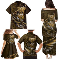 Personalised All Gold New Zealand Darts Family Matching Puletasi and Hawaiian Shirt Aoteroa Fern Maori Galaxy Style LT14 - Polynesian Pride