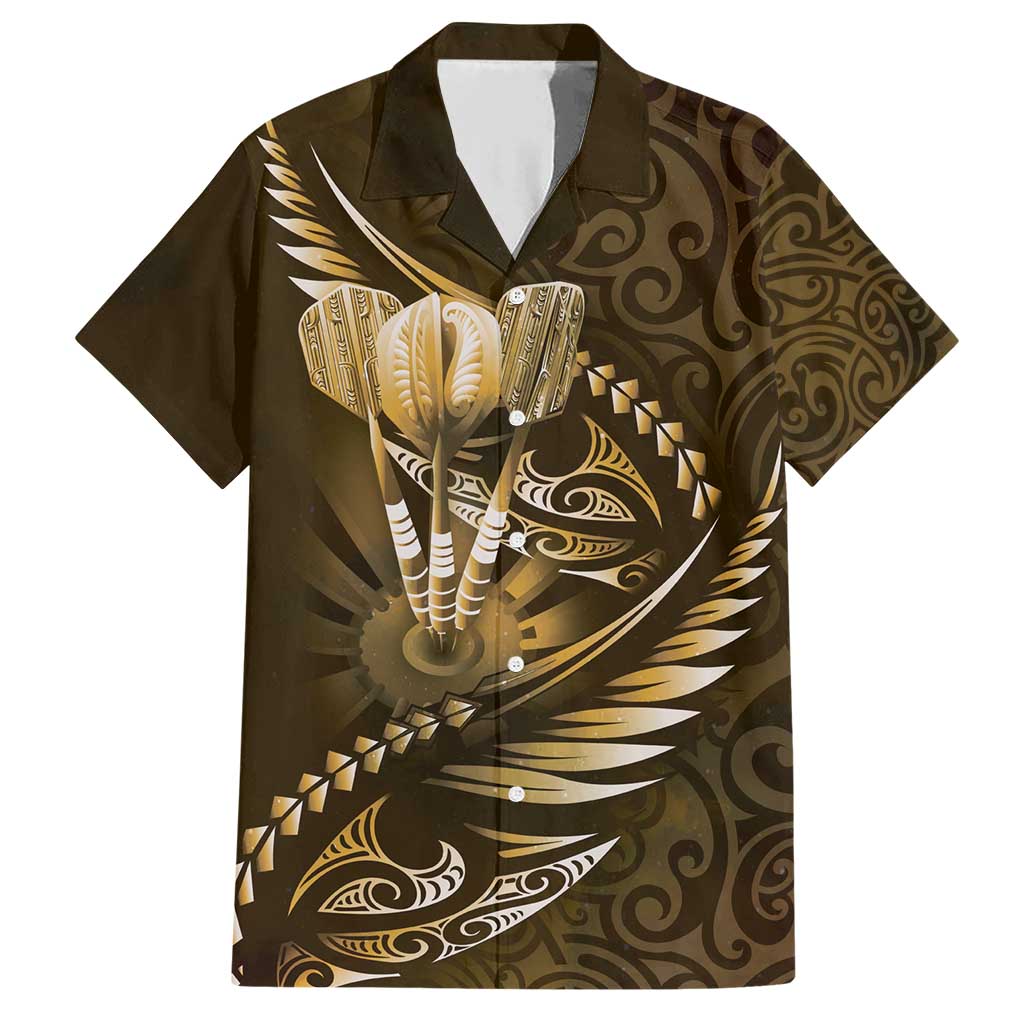 Personalised All Gold New Zealand Darts Family Matching Short Sleeve Bodycon Dress and Hawaiian Shirt Aoteroa Fern Maori Galaxy Style LT14 Dad's Shirt - Short Sleeve Gold - Polynesian Pride
