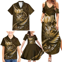 Personalised All Gold New Zealand Darts Family Matching Summer Maxi Dress and Hawaiian Shirt Aoteroa Fern Maori Galaxy Style LT14 - Polynesian Pride