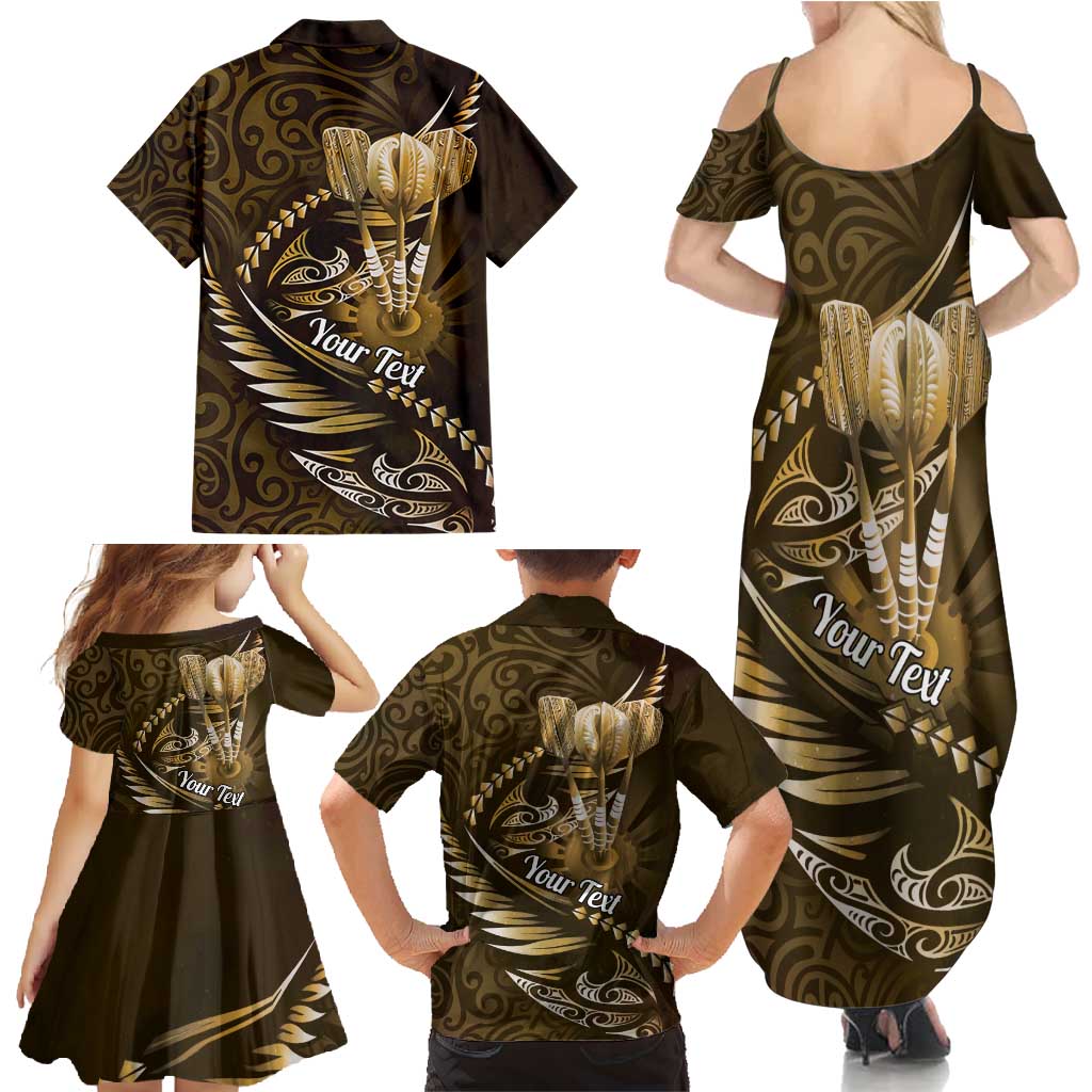 Personalised All Gold New Zealand Darts Family Matching Summer Maxi Dress and Hawaiian Shirt Aoteroa Fern Maori Galaxy Style LT14 - Polynesian Pride