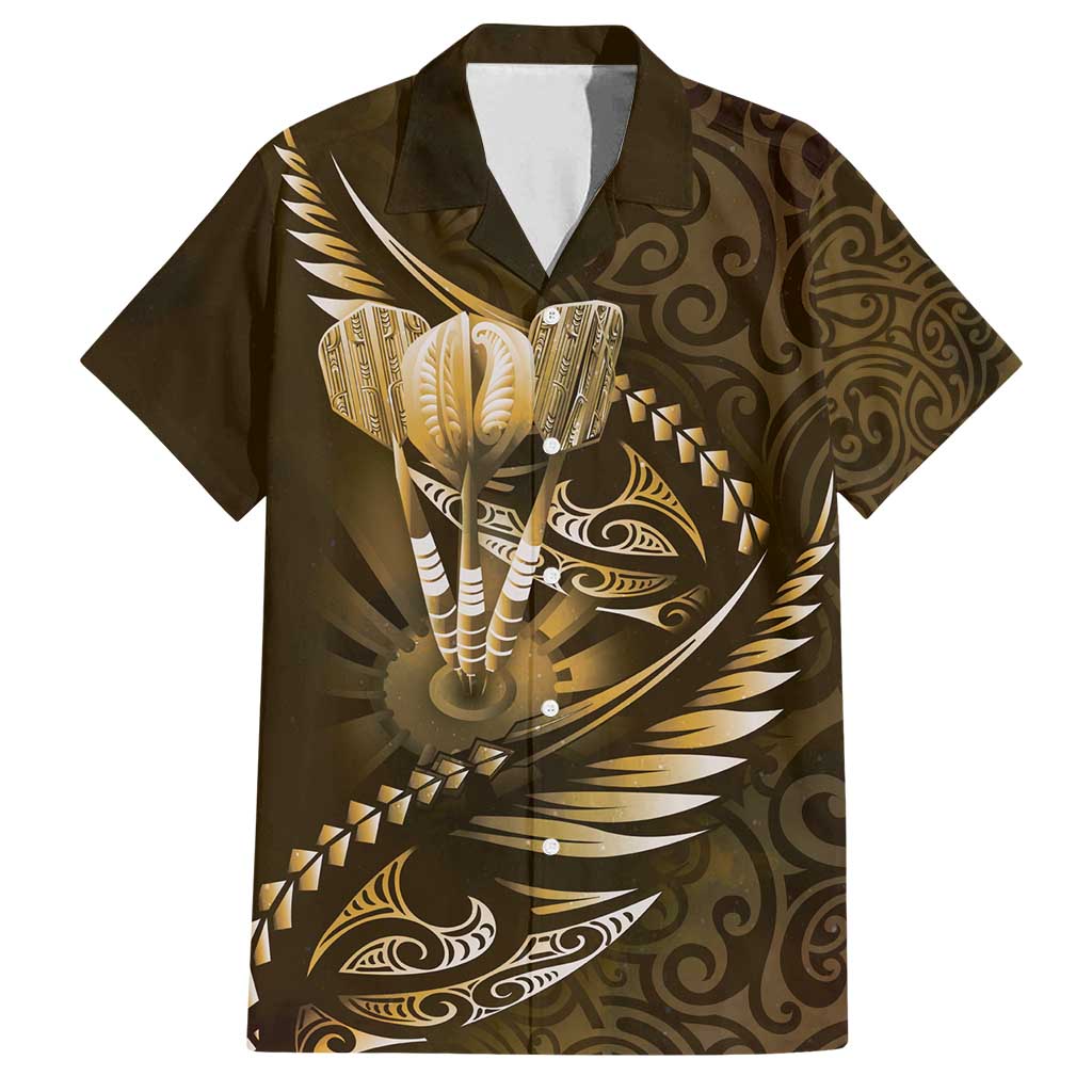 Personalised All Gold New Zealand Darts Family Matching Tank Maxi Dress and Hawaiian Shirt Aoteroa Fern Maori Galaxy Style LT14 Dad's Shirt - Short Sleeve Gold - Polynesian Pride