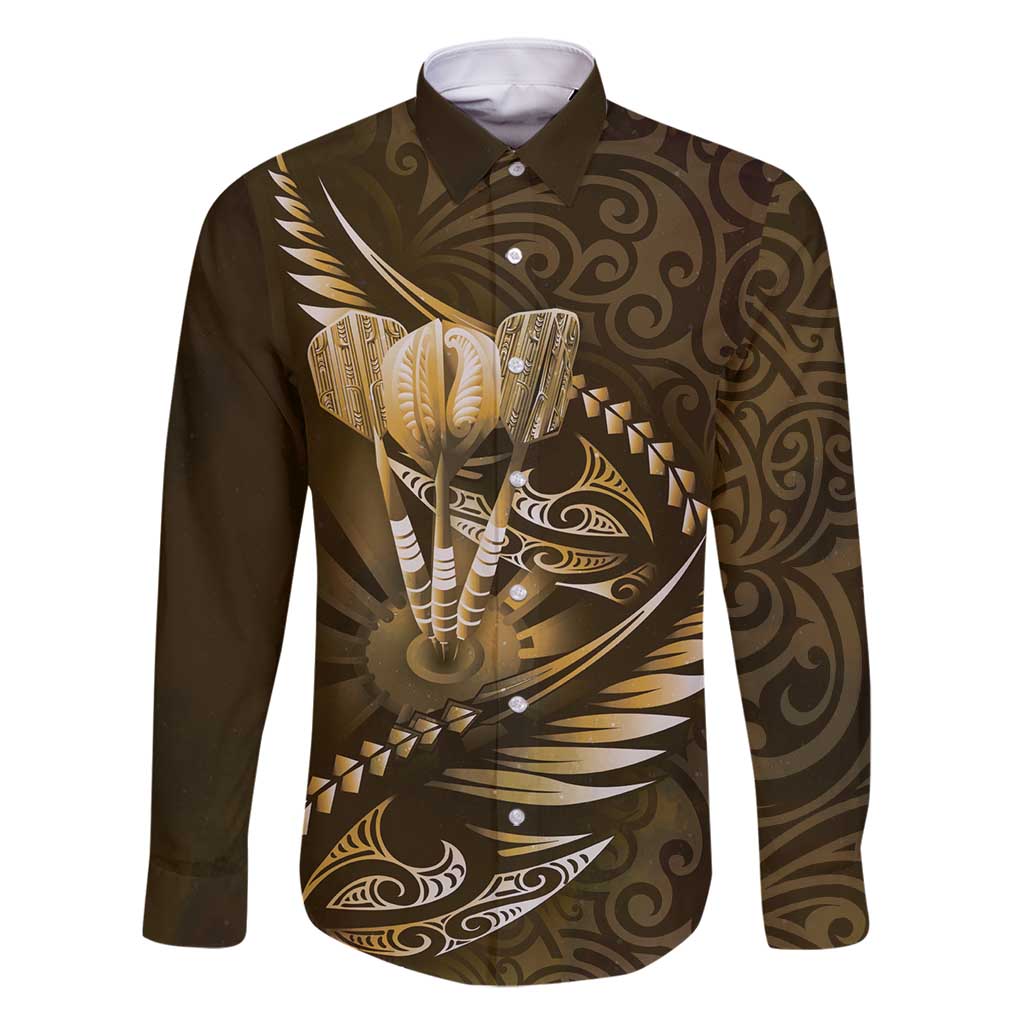 Personalised All Gold New Zealand Darts Family Matching Tank Maxi Dress and Hawaiian Shirt Aoteroa Fern Maori Galaxy Style LT14 Dad's Shirt - Long Sleeve Gold - Polynesian Pride