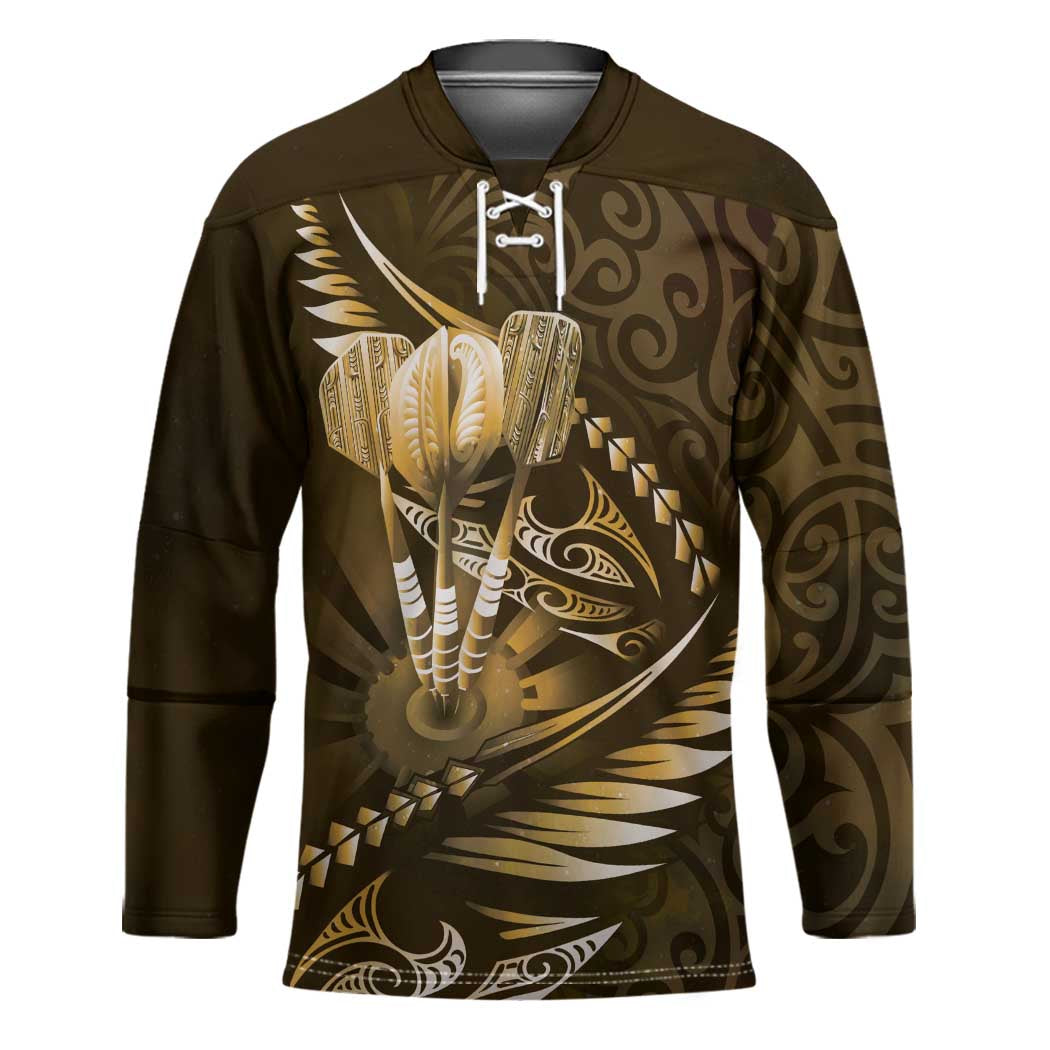 Personalised All Gold New Zealand Darts Hockey Jersey Aoteroa Fern Maori Galaxy Style LT14 Unisex Gold - Polynesian Pride