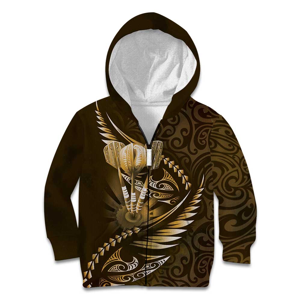 Personalised All Gold New Zealand Darts Kid Hoodie Aoteroa Fern Maori Galaxy Style LT14 Zip Hoodie Gold - Polynesian Pride