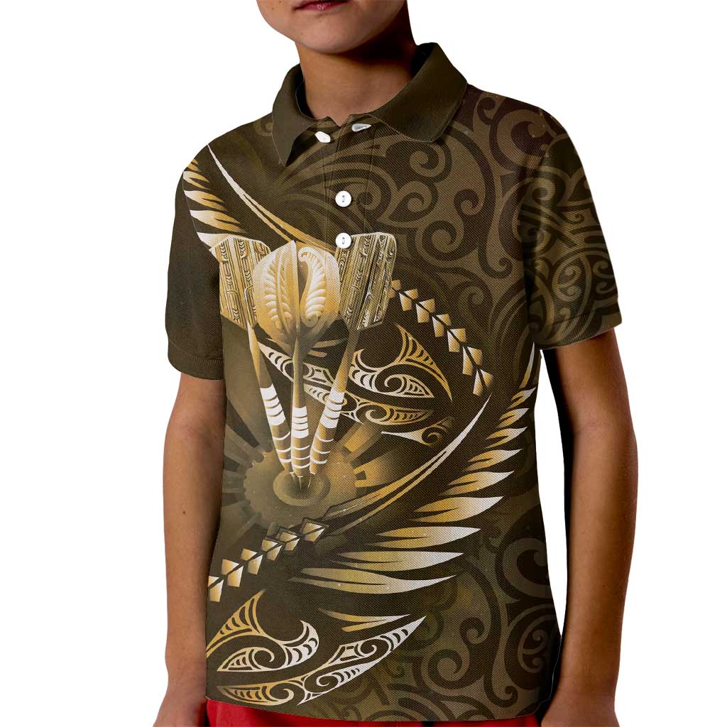 Personalised All Gold New Zealand Darts Kid Polo Shirt Aoteroa Fern Maori Galaxy Style LT14 Kid Gold - Polynesian Pride