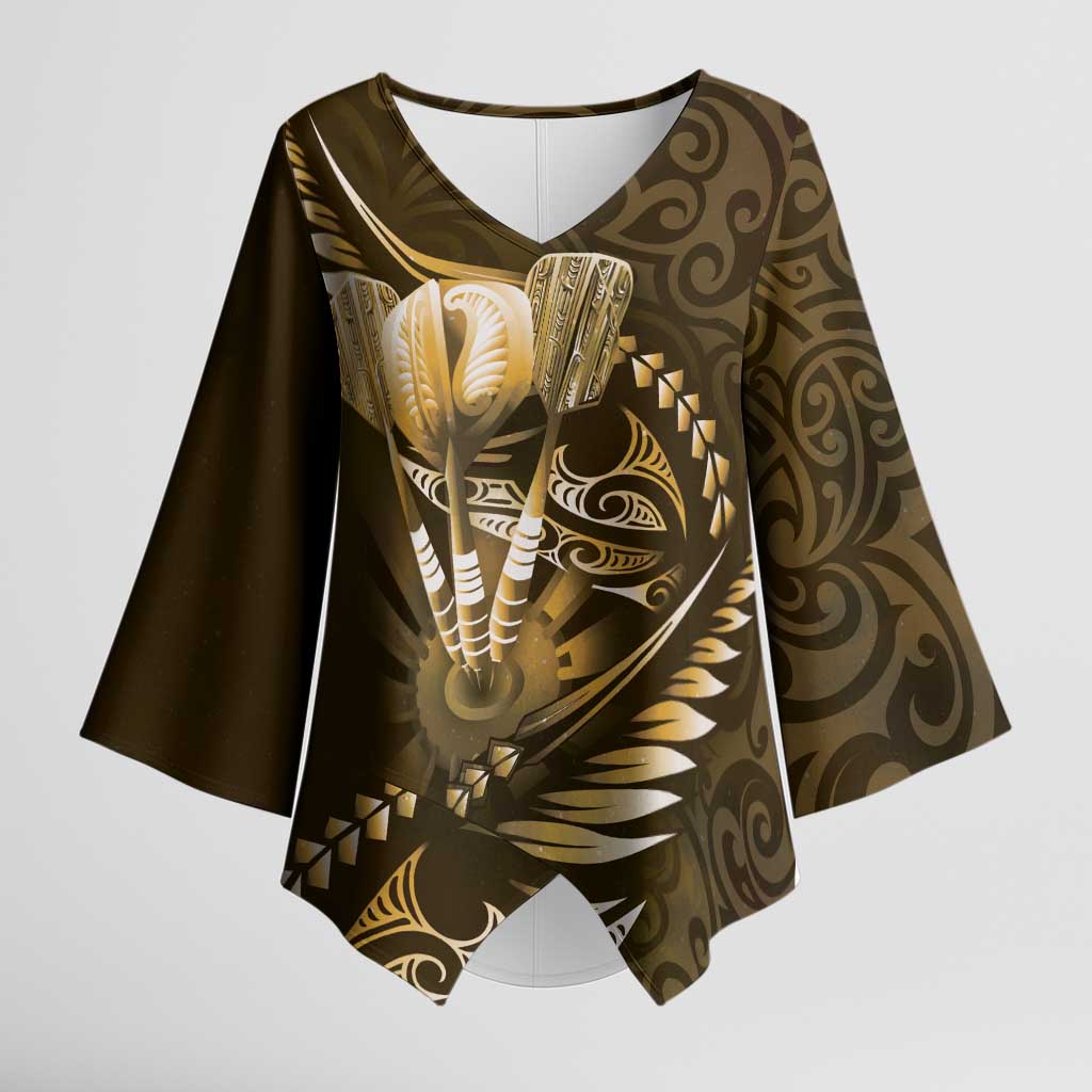 Personalised All Gold New Zealand Darts Kimono Sleeve Blouse Aoteroa Fern Maori Galaxy Style LT14 Female Gold - Polynesian Pride