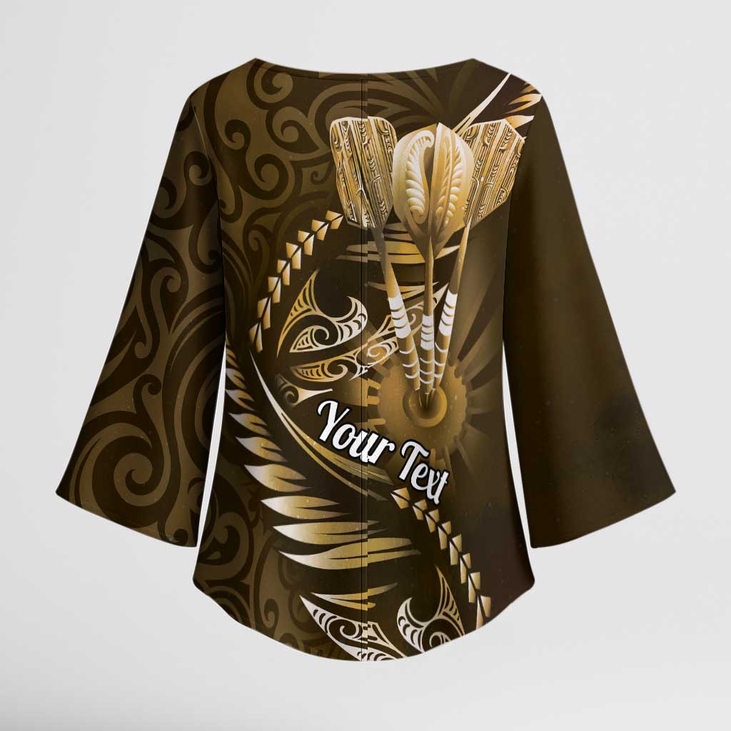 Personalised All Gold New Zealand Darts Kimono Sleeve Blouse Aoteroa Fern Maori Galaxy Style LT14 - Polynesian Pride