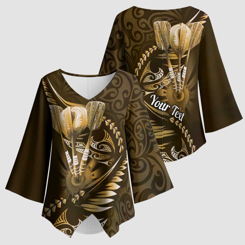 Personalised All Gold New Zealand Darts Kimono Sleeve Blouse Aoteroa Fern Maori Galaxy Style LT14 - Polynesian Pride