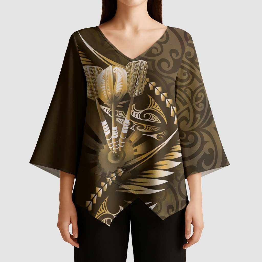 Personalised All Gold New Zealand Darts Kimono Sleeve Blouse Aoteroa Fern Maori Galaxy Style LT14 - Polynesian Pride