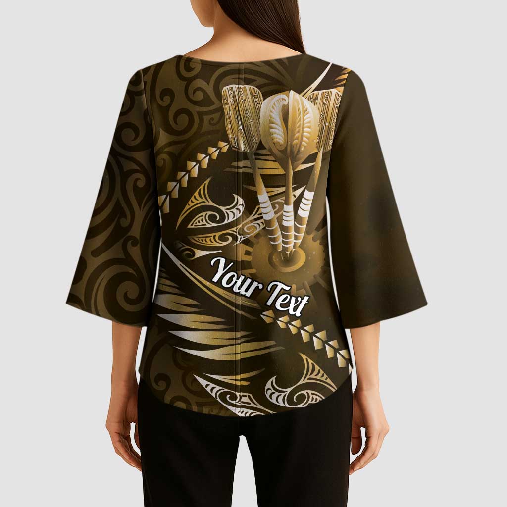 Personalised All Gold New Zealand Darts Kimono Sleeve Blouse Aoteroa Fern Maori Galaxy Style LT14 - Polynesian Pride