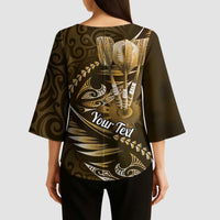 Personalised All Gold New Zealand Darts Kimono Sleeve Blouse Aoteroa Fern Maori Galaxy Style LT14 - Polynesian Pride