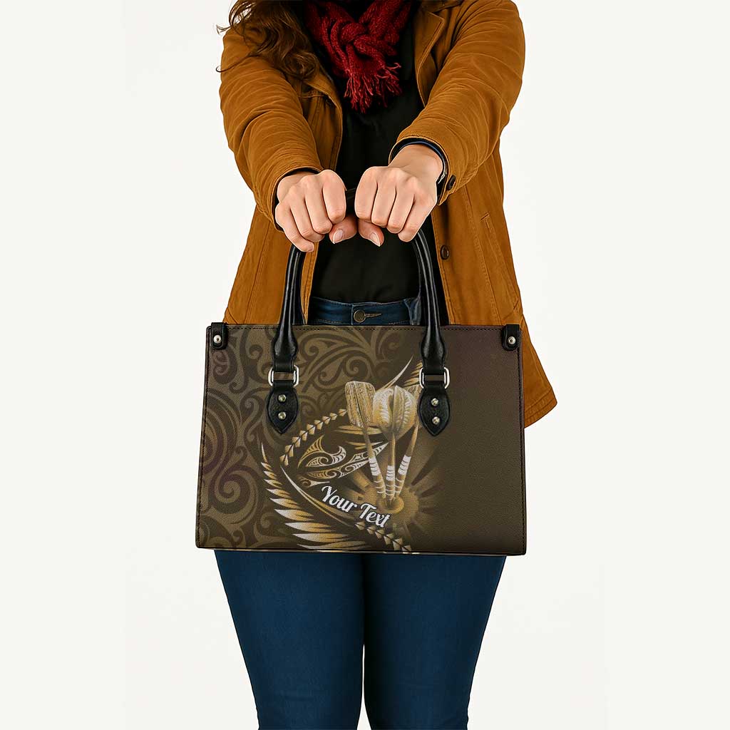 Personalised All Gold New Zealand Darts Leather Bag Aoteroa Fern Maori Galaxy Style - Polynesian Pride