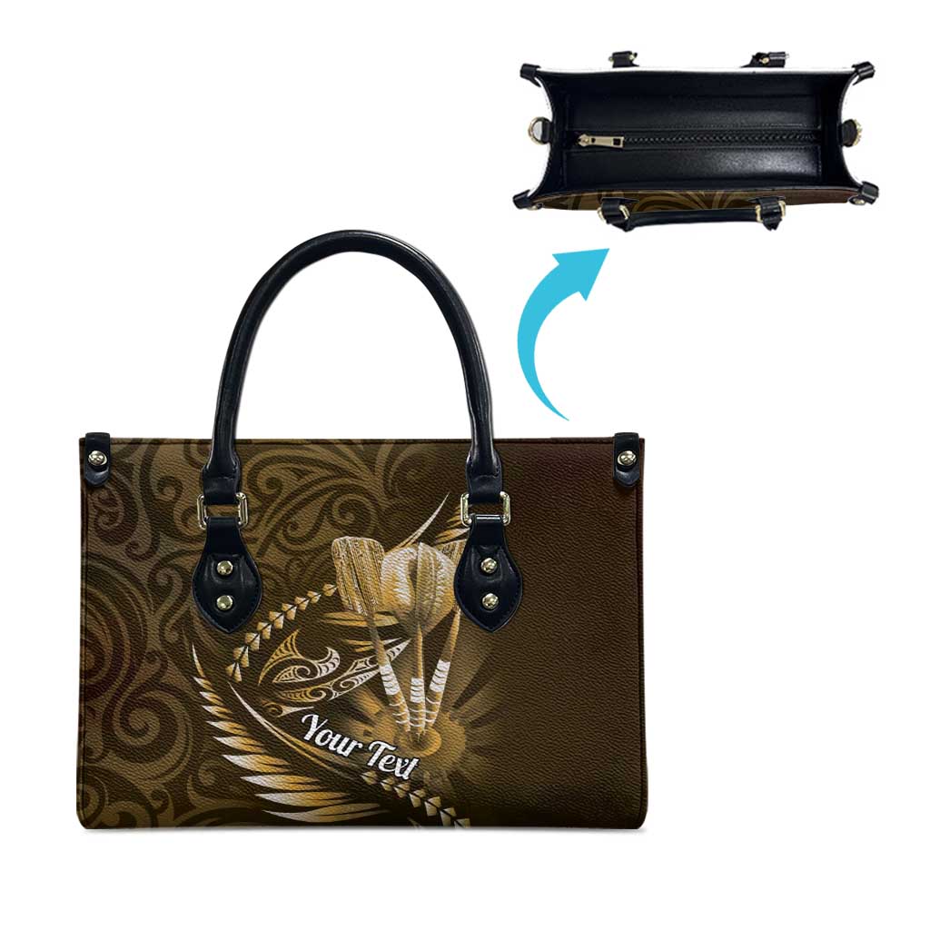 Personalised All Gold New Zealand Darts Leather Bag Aoteroa Fern Maori Galaxy Style - Polynesian Pride