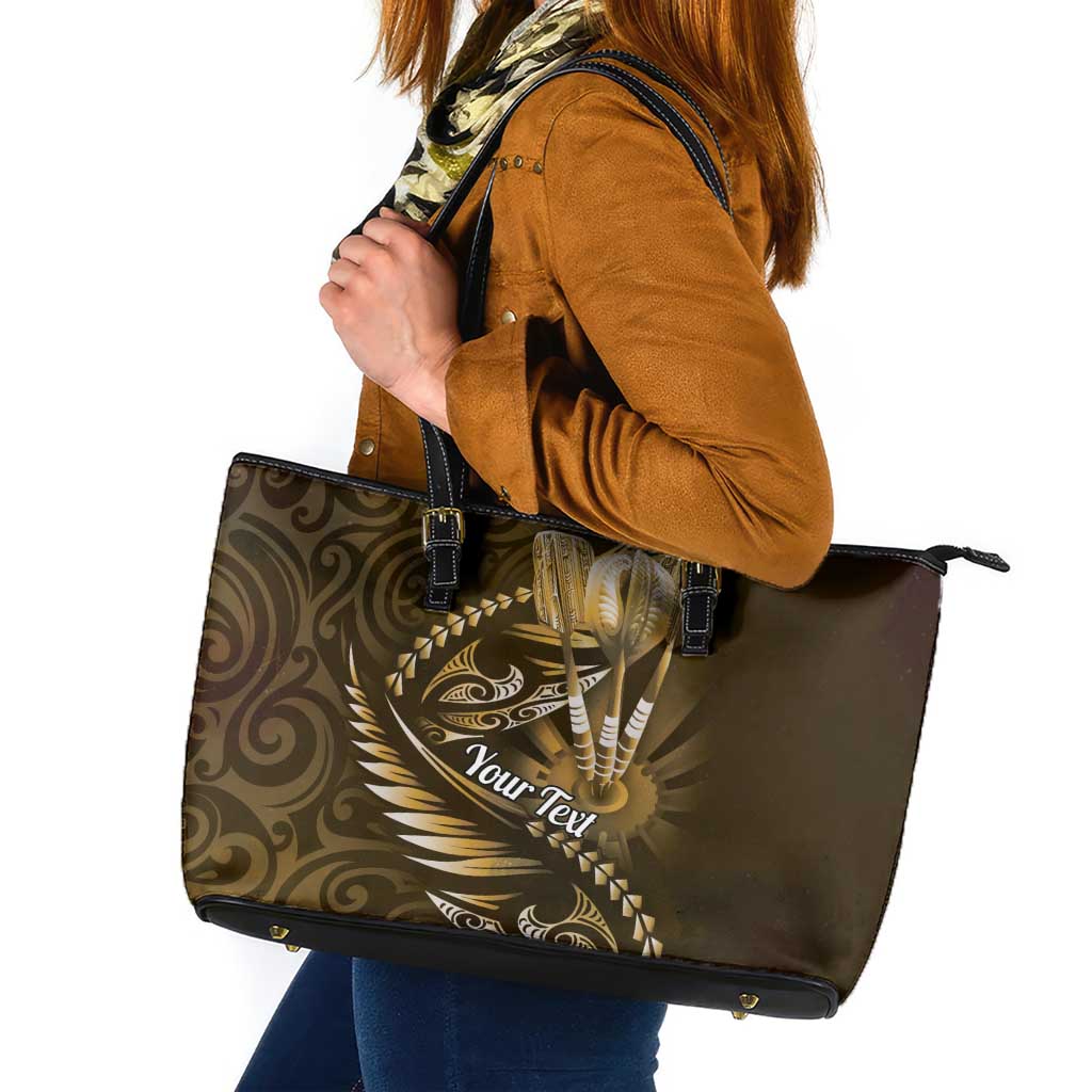 Personalised All Gold New Zealand Darts Leather Tote Bag Aoteroa Fern Maori Galaxy Style LT14 Gold - Polynesian Pride