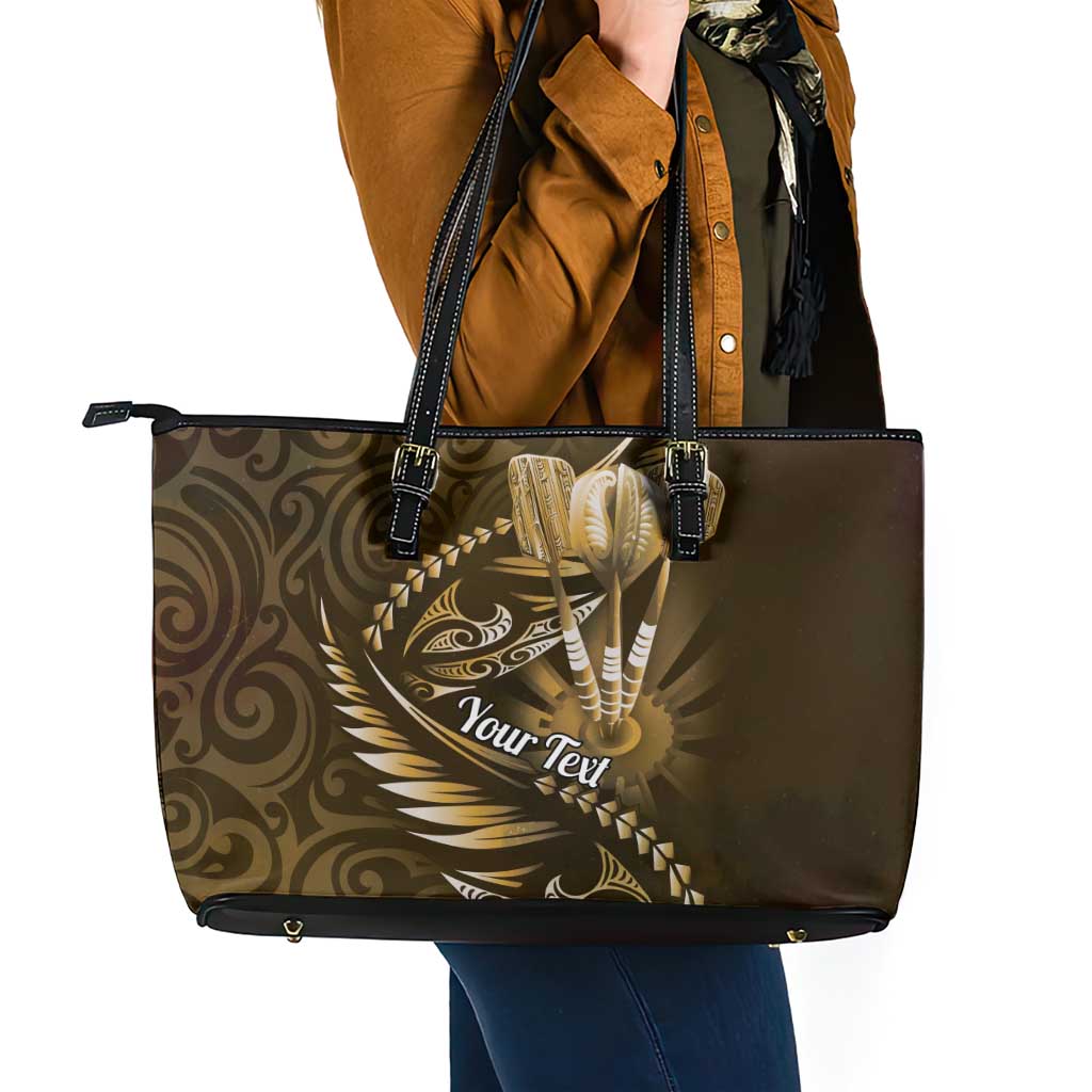 Personalised All Gold New Zealand Darts Leather Tote Bag Aoteroa Fern Maori Galaxy Style LT14 - Polynesian Pride