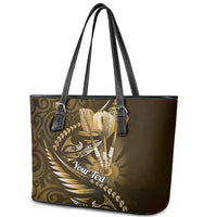 Personalised All Gold New Zealand Darts Leather Tote Bag Aoteroa Fern Maori Galaxy Style LT14 - Polynesian Pride