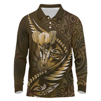 Personalised All Gold New Zealand Darts Long Sleeve Polo Shirt Aoteroa Fern Maori Galaxy Style