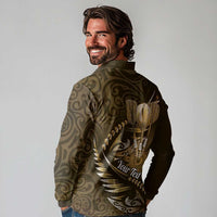 Personalised All Gold New Zealand Darts Long Sleeve Polo Shirt Aoteroa Fern Maori Galaxy Style
