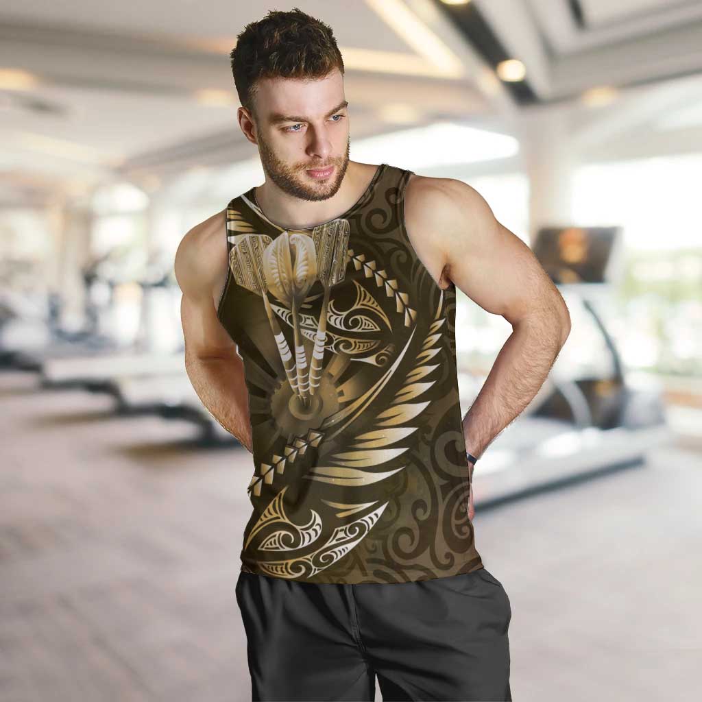 Personalised All Gold New Zealand Darts Men Tank Top Aoteroa Fern Maori Galaxy Style